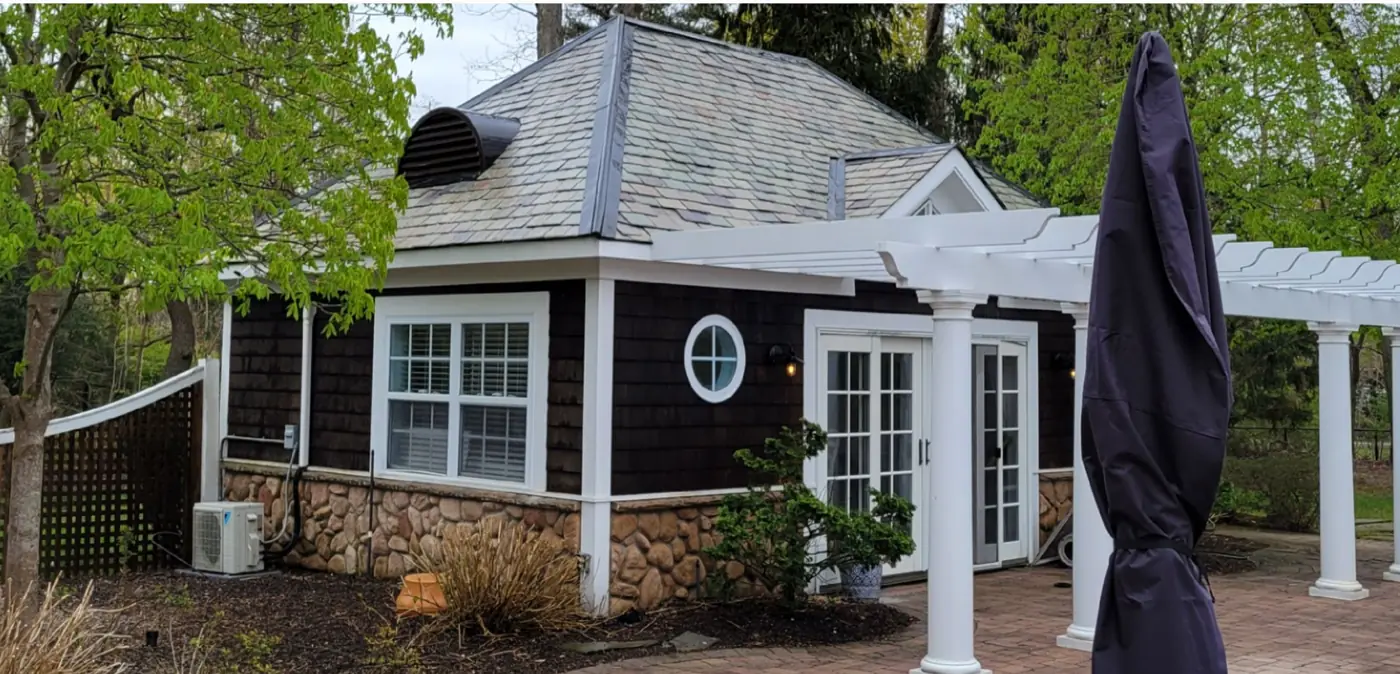 Pool house on the same property in Brookville after slate cleaning