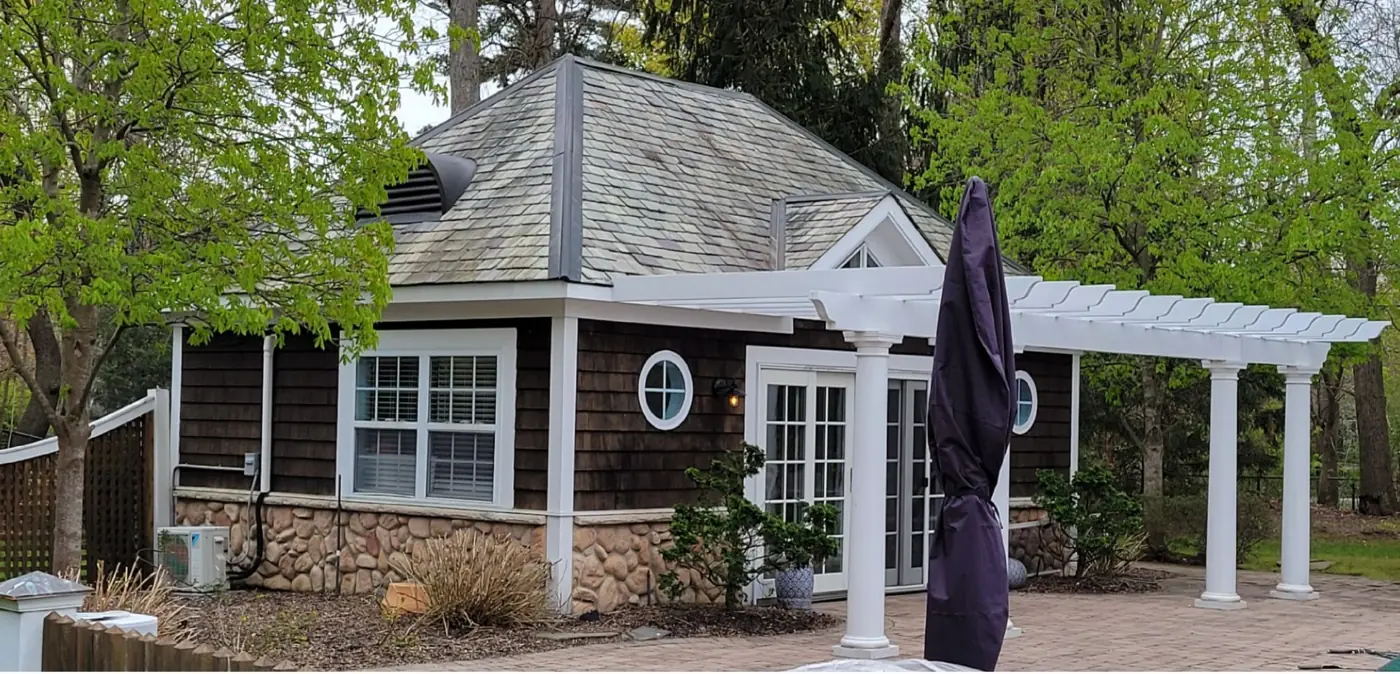 Pool house on the same property in Brookville before slate cleaning