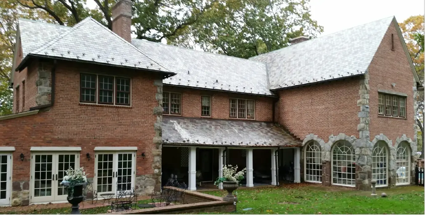 Large brick estate, rear in Huntington after slate cleaning