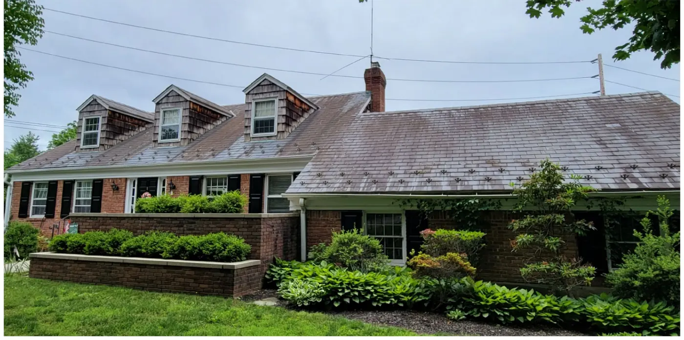 Munsey Park Village Hall, side in Manhasset before slate cleaning